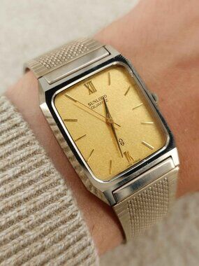 Sunlord Square Men's Tank Dress Watch Quartz MH803 Gold Champagne Dial 27mm JDM